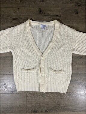 Vintage Honors Mens M Ivory Rib Knit Grandpa Cardigan Sweater Korea Button Up